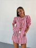 Women's Clothing Fashion Shorts Suit Beach Leisure Tie Striped Short Sleeved Shorts Suit_ecoleips.com