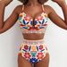 Women's 2-Piece High-Waisted Bikini Set, Floral Print U-Plunge Top With Cross Back Ties Comfortable Polyester Fabric_ecoleips.com
