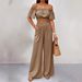 Elegant Off-Shoulder Top With High-Waisted Wide-Leg Pants Set For Women, Summer Casual Chic Two-Piece Outfit_ecoleips.com