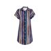 Women's Clothing Color Striped Shirt Dress Women's Summer Fashion Trend Short Sleeved Mid Length Skirt_ecoleips.com