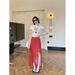Beach Vacation Style For Women Lter Print Regular Shoulder Short Sleeve T-Shirt Summer Red Polka Dot Skirt Two-Piece_ecoleips.com