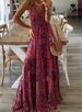 2023 New European And American Bohemian Style Spaghetti Strap Long High Waist V-Neck Floral Print Dress Women's Clothing_ecoleips.com