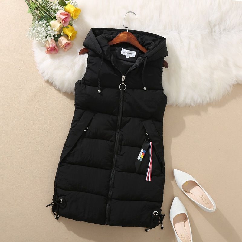 Women's Quilted Sleeveless Vest Coat With Hood, Lightweight Down Alternative Puffer Jacket For Fall Winter, Longline Zip-Up Casual Outerwear_ecoleips.com