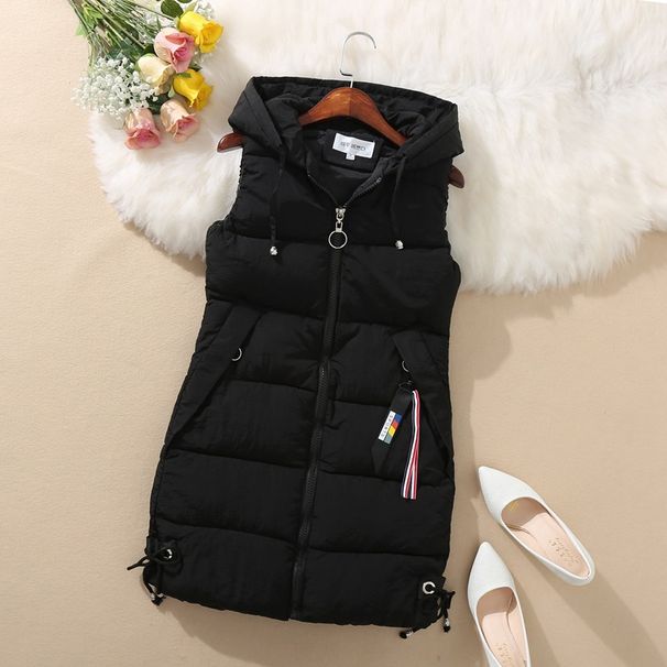 Women's Quilted Sleeveless Vest Coat With Hood, Lightweight Down Alternative Puffer Jacket For Fall Winter, Longline Zip-Up Casual Outerwear_ecoleips.com