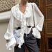 Aria Basics Aria Basics Autumn European And American Style Cross-Border Foreign Trade Women's Design Ruffled V-Neck Long Sleeve Tie Fashion_ecoleips.com
