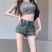 High-Waisted Retro Blue Denim Shorts for Women Sexy Tight Slimming A-Line Hot Pants American Trendy New Summer Style_ecoleips.com