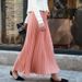 K New Solid Color Long Plus Size Pleated Skirt, High Waist Half Skirt, Women's Elastic Waist Skirt_ecoleips.com