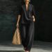European And American Loose And Casual Denim Suit, Lazy Style V-neck Fashion Casual Wide-leg Jeans For Women_ecoleips.com