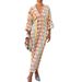 Elegant Women's Dress With Printed Long Skirt, V-Neck Design, And Lantern-Style Half-Sleeve Design_ecoleips.com