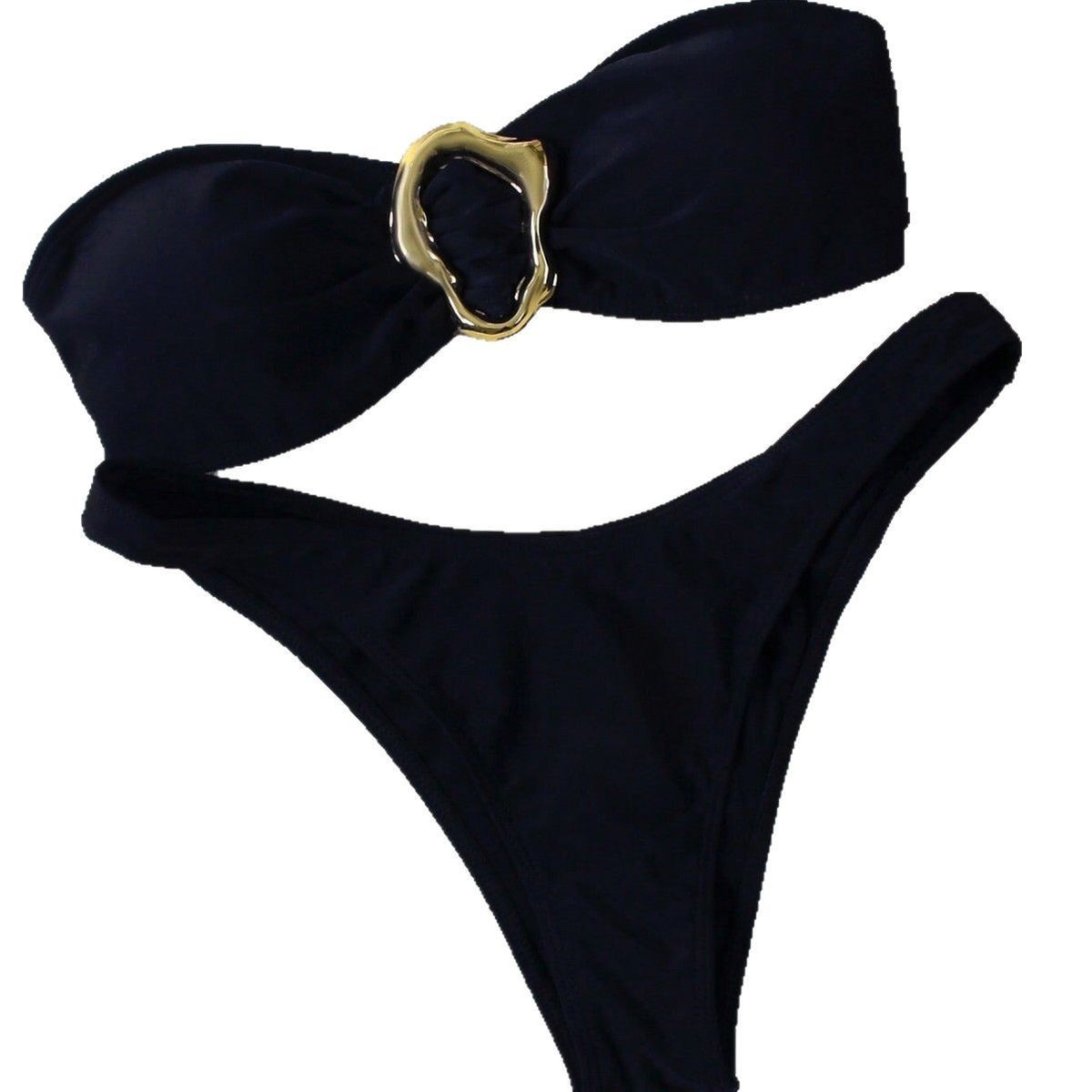 Women's Clothing Solid Color Bikini Split Tube Top Sports Metal Accessories Swimsuit Hot Style_ecoleips.com