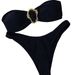 Women's Clothing Solid Color Bikini Split Tube Top Sports Metal Accessories Swimsuit Hot Style_ecoleips.com
