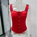 Summer Satin Bustier Top – Slim Fit Crisscross Back Strap Elegant Blouse For Women (S-L, Red, Polyester Hook & Eye Corset Style)_ecoleips.com