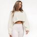 Women's Cropped Knit Sweatshirt Long Sleeve Casual T-Shirt Top - Low Round Neck, Loose Fit, Solid Colors, Comfortable Stretchy Fabric_ecoleips.com