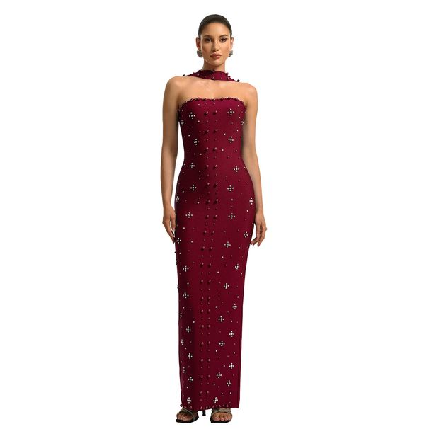Women’s Elegant Rhinestone Bodycon Dress – Strapless Bandage Dress For Evening Party & Formal Occasions_ecoleips.com