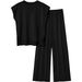 2024 European And American Women's Knitted Casual Sleeveless Vest Knitwear + Wide-Leg Pants Two-Piece Set_ecoleips.com