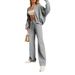 Women's Clothing New Fashion Solid Color Zipper Cardigan Lace Up Sweater Casual Straight Pants Suit_ecoleips.com