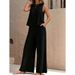 Women's Elegant Two-Piece Suit Solid Color round Neck Vest & Wide Leg Pants Set for Autumn Winter Cross Neck Wide Leggings Outfit_ecoleips.com