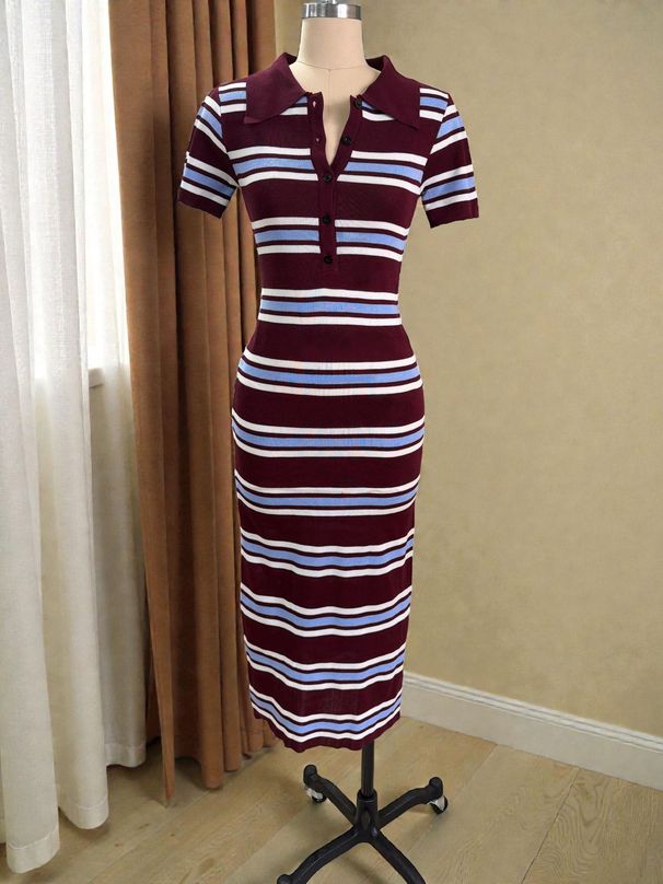 Women's Summer Striped Knit Long Dress - Slim Fit European Style Maxi Dress For Beach & Casual Wear_ecoleips.com