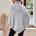 Women's Clothing Batwing Sleeve Knit Sweater - High Neck Button Detail Pullover, Soft Acrylic-Polyester Blend, Oversized Cocoon Silhouette_ecoleips.com