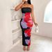 2025 New Shein Women's Slim Fit Off Shoulder Contrasting Floral Print Elegant And Fashionable Dress_ecoleips.com