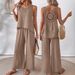 Women's Clothing New Solid Color Back Hollow Lace Wide Leg Pants Casual Fashion Suit_ecoleips.com