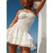 Women's Sexy Strapless Mini Dress Cotton Stretch Waist Ruffled Embroidered Vacation Casual Maxi Dress_ecoleips.com