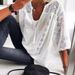 Women's Clothing new lace shirt lace hollow stitching U neck three quarter sleeve T shirt for women_ecoleips.com