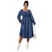 Women's Clothing Plus Size Clothes "Sophisticated High Waisted Square Neck Dress – Button Down Long Sleeve Winter Dress For Women_ecoleips.com