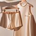 Women's Clothing High End Temperament Hides Meat And Looks Thin Fashionable Champagne Color Top And Shorts Two Piece Suit_ecoleips.com