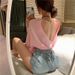 Fashionable Sexy Backless Short-sleeve T-shirt For Women, Summer Loose-fitting Top With Hollow Back And Metal Chain,_ecoleips.com