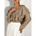 A Chic, Casual, And Versatile French-Inspired V-Neck Blouse With Ruffled Hem And Backless Design, Perfect For Spring And_ecoleips.com