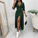 Spot Goods Women's Bohemian Polka Dot Dress V Neck Fitted Waist Full Skirt Spring Summer Beach Dress Best Selling_ecoleips.com