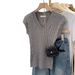 Women's Korean Style V Neck Sleeveless Knitted Vest Gentle Elegant Slim Fit Summer Top New 2026 Style_ecoleips.com