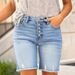 Women's New European And American Style Denim Shorts, Hot-Selling Fashionable Ripped Stretchy Three-Quarter Pants,_ecoleips.com