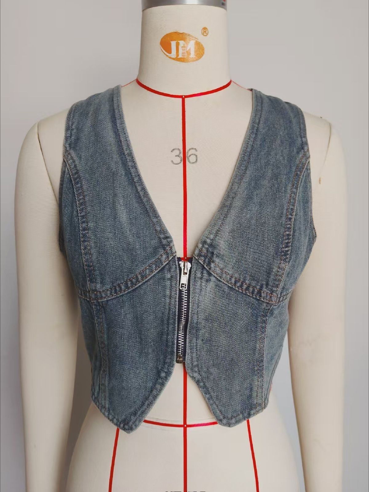 K New Zipper Denim Vest Short Tank Top_ecoleips.com