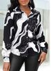 Women's Color Block Chain Print Button Shirt Stylish And Comfortable Long Sleeve Top For Spring And Fall_ecoleips.com