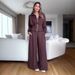 Elegant Notch Lapel Long Sleeve Blouse & High-Waist Trousers Set For Women, Office To Casual Chic, Stretch Comfort Fit, Ocean Green & Coffee Brown_ecoleips.com