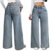Women's High Waist Wide Leg Jeans With Pink Bow Embroidery - Comfortable Stretch Denim Pants For Casual Streetwear_ecoleips.com