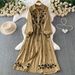 Women's French Retro Long Sleeve Dress Heavy Embroidery Lapel Loose Fit Slimming Casual Cardigan Summer Dress_ecoleips.com