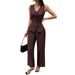 Women's French Style Clothing Set Spring Summer Sleeveless Vest High Waisted Wide Leg Pants_ecoleips.com