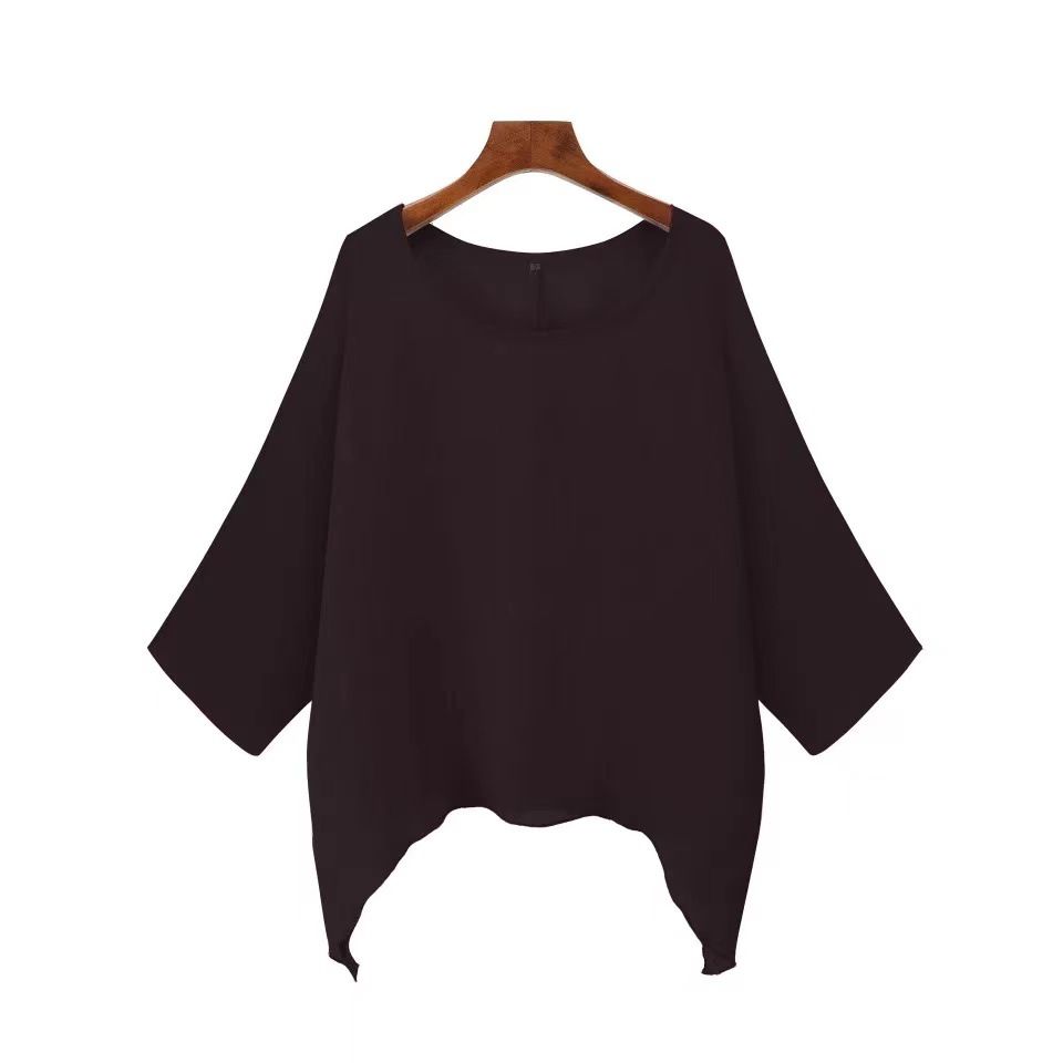 Summer New European American Style Women's Irregular Sleeve And Hem Blouse Fashion Solid Color O-Neck Casual Top_ecoleips.com