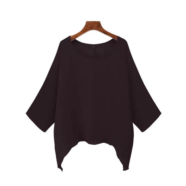 Summer New European American Style Women's Irregular Sleeve And Hem Blouse Fashion Solid Color O-Neck Casual Top_ecoleips.com
