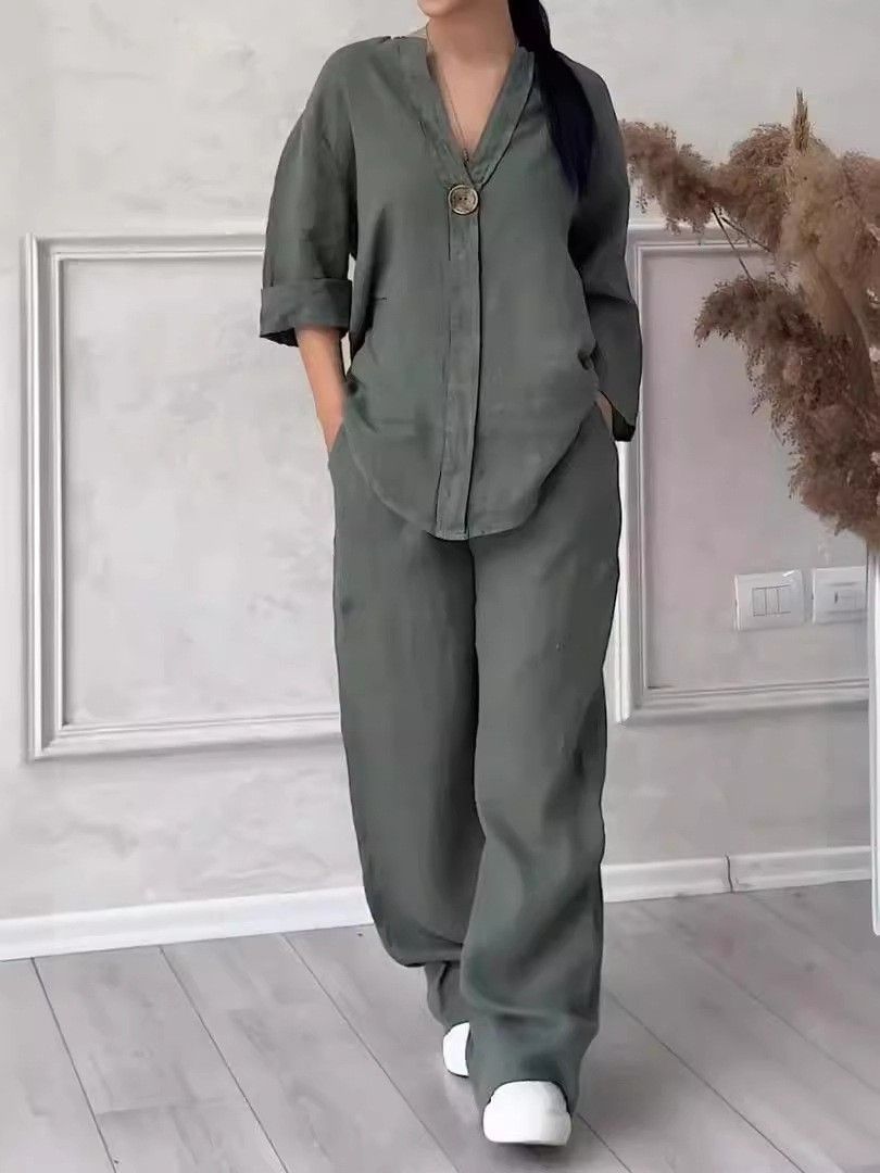 Women's Casual Cotton Linen Pant Sets Comfortable Loose Tops Wide Leg Pants Fashion European And American Style_ecoleips.com