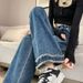 Spring And Autumn Women's Jeans High Waist Burr Edge Wide Leg Pants Retro Blue Breathable Straight Floor Mopping Pants Retro Style_ecoleips.com