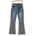 Women's Flared Nine-Point Jeans – Heavy Diamond Hollow Embroidery & Slim Fit (S-XXXL, Bluish)_ecoleips.com