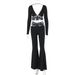 2025 Summer New Fashion Sexy V-Neck Long Sleeve Top Slim Fit Tie Wide-Leg Pants Set Wholesale_ecoleips.com