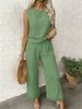 Women's Casual Elegant Sleeveless Two Piece Set Solid Color Hollowed out Floral Patchwork Suit European American Style_ecoleips.com