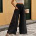 Women's Wide Leg Pants Solid Color Casual Lace Splicing Design Fashion_ecoleips.com