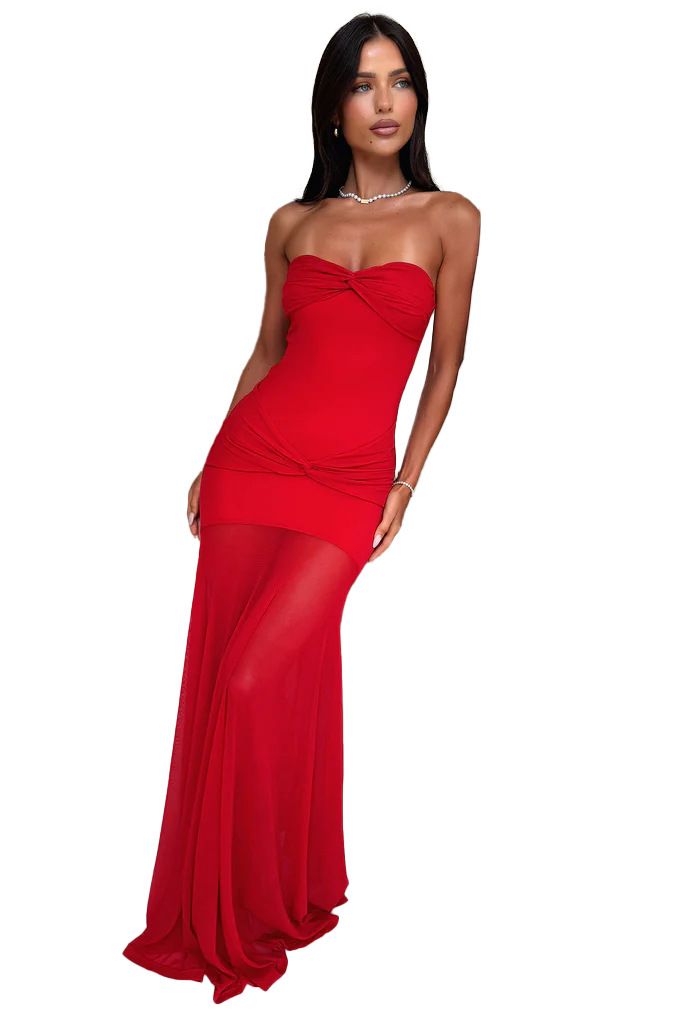 Women's Clothing Sexy And Charming Off-Shoulder Strapless Maxi Dress Sheer Mesh For Cocktail Party/Banquet Style Summer Women's Clothing/Dress_ecoleips.com