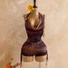 Women's Clothing Women's Retro Gradient Print Mesh Jumpsuit Deep V Neck Metal Decoration Style Layered Ruffle Design_ecoleips.com